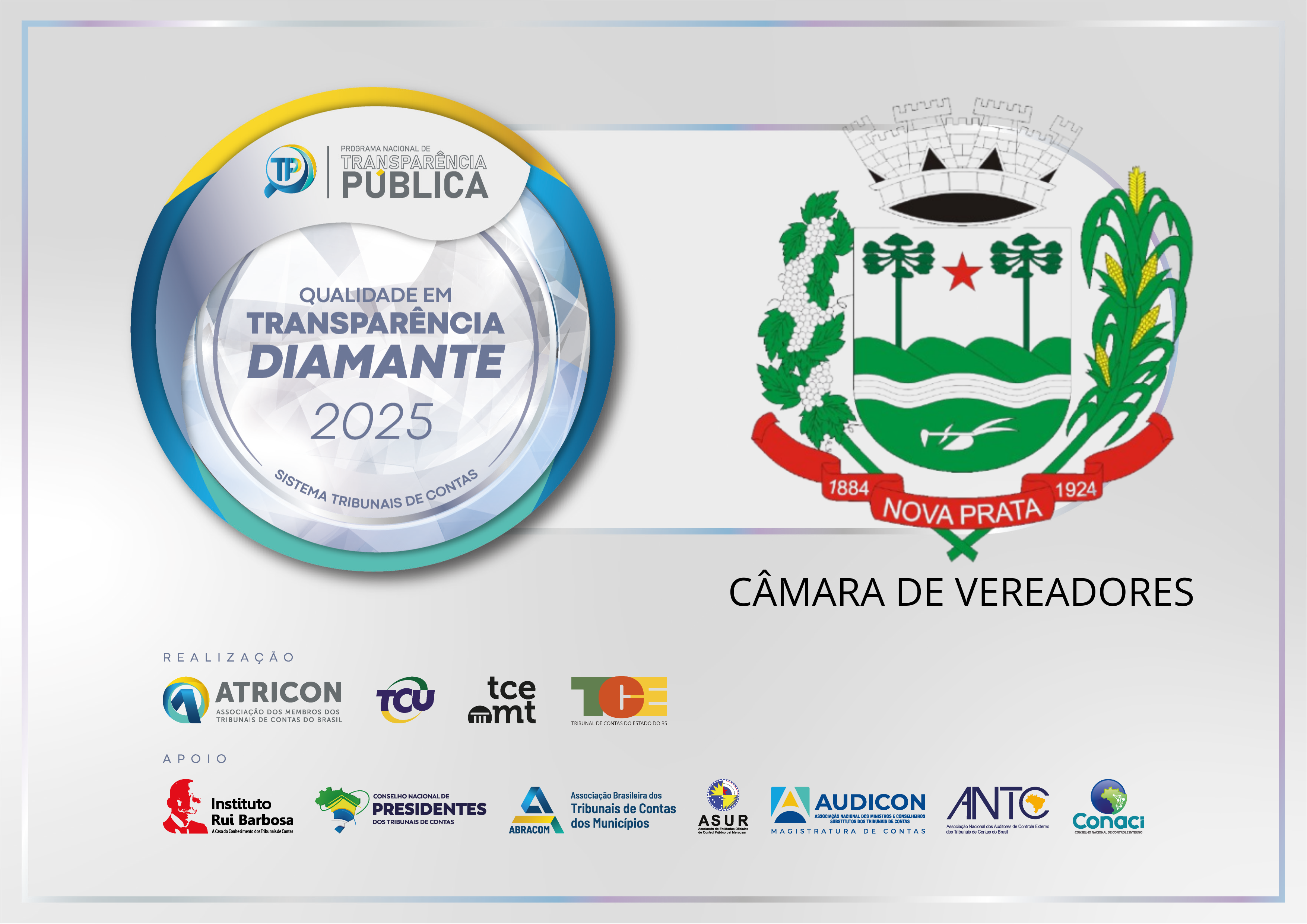 Câmara de Vereadores de Nova Prata conquista Selo Diamante de Transparência no PNTP 2025