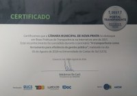 Câmara recebe certificado de Portal Transparente 2017